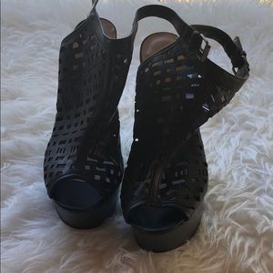 Black lattice wedge booties (size 8)